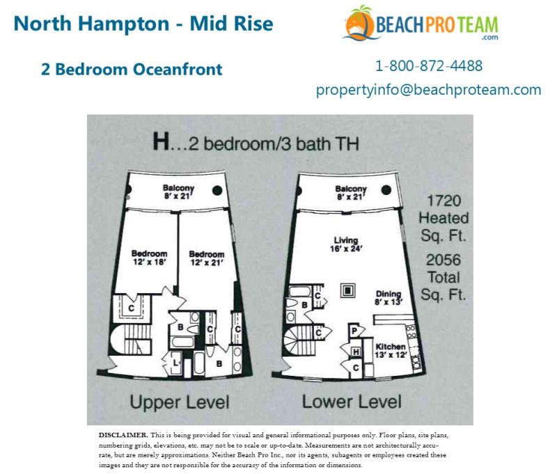 Kingston Plantation - North Hampton Floor Plan H - 2 Bedroom Oceanfront